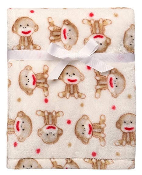 Baby Sock Monkey Ultra Plush Blanket Beige