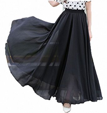 Afibi Womens Chiffon Retro Long Maxi Skirt Vintage Dress