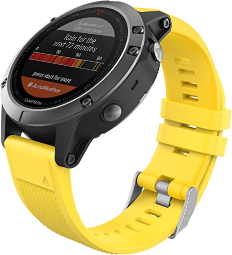 MoKo 22mm Band Compatible with Garmin Fenix 7/Fenix 6/6 Pro/Fenix 5/5 Plus/Forerunner 935/945/Aproach S60/S62/Quatix 6 /MARQ Smart Watch, Soft Silicone Replacement Strap, Yellow