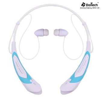 Bluetooth Headphones, DolTech Wireless Hand-free Neckband Earbuds for Sport/running/gym/exercise Lightweight Sweat-proof Noise Cancelling Earbud for Cell Phones (760 white blue)