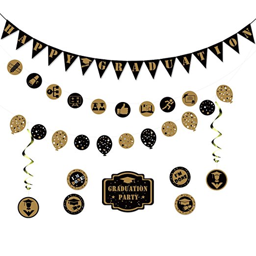 TINKSKY Happy Graduation Banner Garland Bunting Banner Party Decoration Kit Wall Stickers Hanging Swirl Decorations