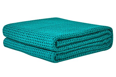 PHF Waffle Weave Blanket 100% Cotton Queen Size Green