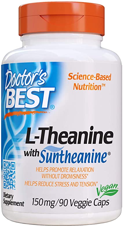 Doctor's Best L-Theanine Contains Suntheanine, Helps Reduce Stress & Sleep, Non-GMO, Gluten Free, Vegan, 150 mg 90 Veggie Caps (DRB-00197)