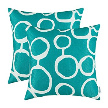 Pack of 2 CaliTime Throw Pillow Covers 18 X 18 Inches, Connected Circles Geometric, Teal