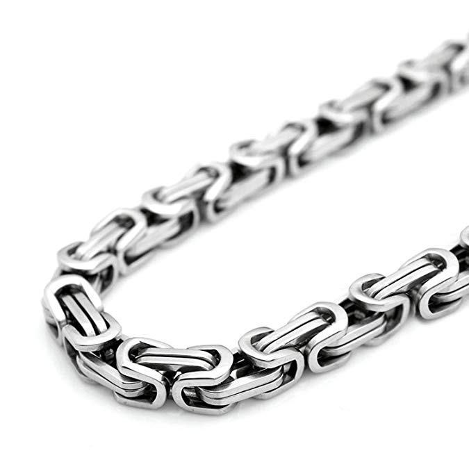 SANDRA Design 18-40"Mens Stainless Steel Heavy Wide 9Mm Silver Byzantine Box Chain Necklace