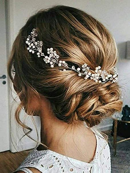 Edary Wedding Hair Vine Accessories Bridal Headpiece with Crystal Flower Rhinestones Jewelry for Brides and Bridesmaids(Silver)
