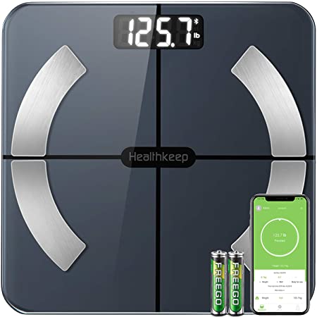 Body Weight Scale, Scale Body Weight Bluetooth Digital BMI Bathroom Scale Smart Wireless Fat Weighing Scale Body Composition Analyzer with Smartphone App , 14 Body Composition Measurements 396 lbs by Healthkeep