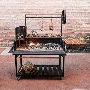 Backyard Discovery Argentine Santa Maria 5 ft. x 2 ft. Stainless Steel BBQ Grill with Powder-Coated Steel, Adjustable Grill Grates, Fire Brick, Charcoal, S-Hooks for Authentic Gaucho Outdoor Grilling