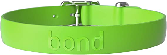Bond Pet Products Durable Dog Collar | Comfortable, Easy to Clean & Waterproof Collars for Dogs | High Performance Weatherproof Elastomer Rubber (Large, Lime Green)