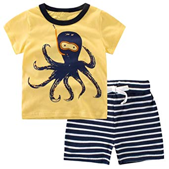 Csbks Kids Boys Summer Outfits Short Sleeve T-Shirt & Shorts Sets 1-6 Toddler