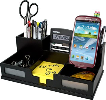 Victor Wood Midnight Black Collection Desk Organizer with Smart Phone Holder, 9525-5 (Black)