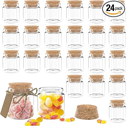 24 Pack 1.7 Oz Glass Bottles with Cork Stoppers,30 ML Mini Small Glass Bottles for Wedding Favors,Crafts Home Decorations,Party Favors