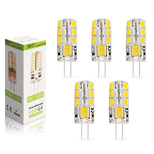 Elinkume 5X G4 LED Light Bulbs 4 Watts 24 SMD 2835 Super Bright LED Lamps with Beautiful Warm White Colour(3000K)AC/DC12V