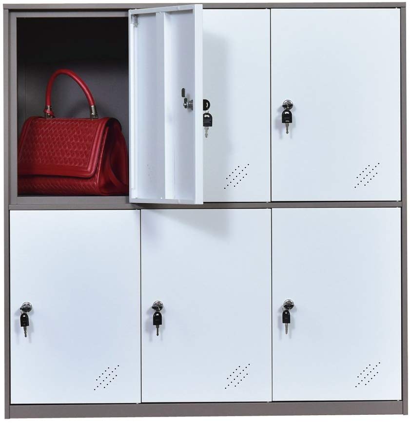 Metal Office and Home Locker Cabinet with 6 Doors Storage for Cloth Shoes or Bags,Two Layer 3 componet Locker Cabinet, Metal Cabinet for School and Living Room