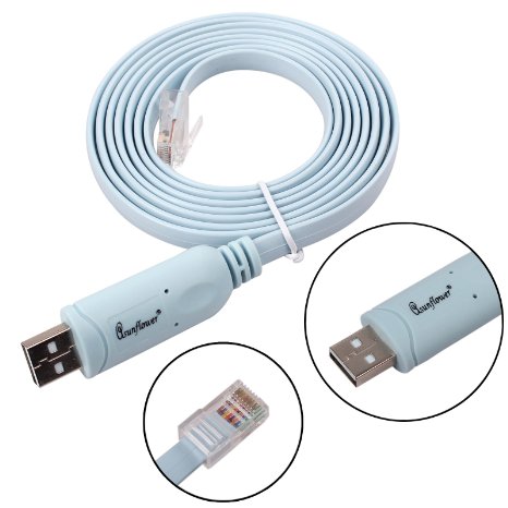 Asunflower 6 Ft FTDI USB to RJ45 for Cisco Console Cable Windows 8 7 Vista MAC Linux RS232