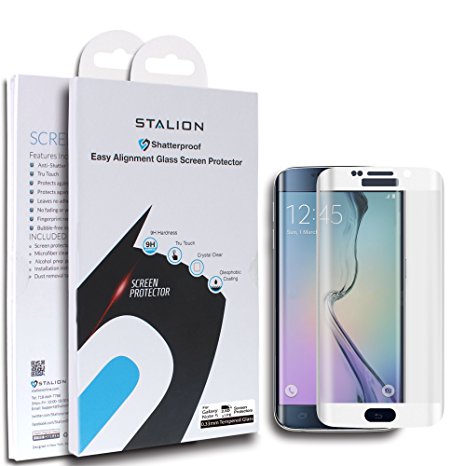 Samsung Galaxy S6 Edge Screen Protector: Stalion® Shield Tempered Liquid Glass Shatterproof Full Screen Frame Edge to Edge Armor Guard (White Pearl)[Retail Packaging 1X]