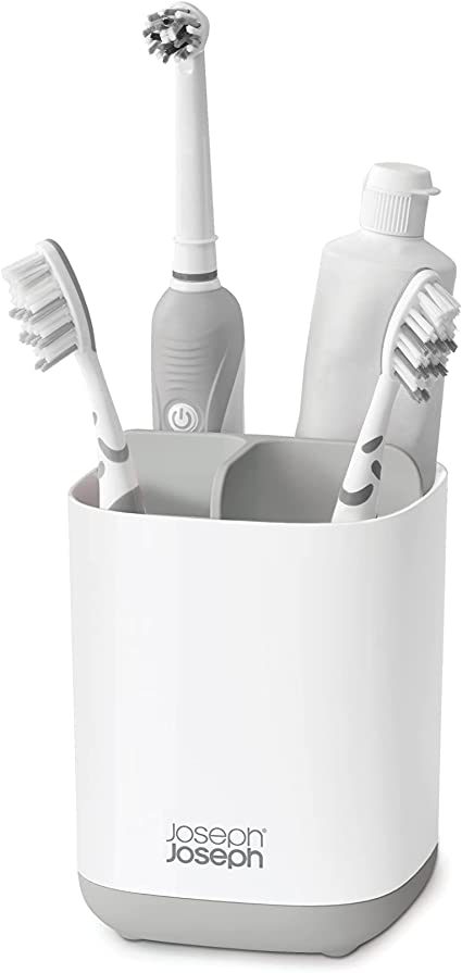 Joseph Joseph Bathroom EasyStore Compact Toothbrush Holder Caddy Bathroom Storage- White/Grey