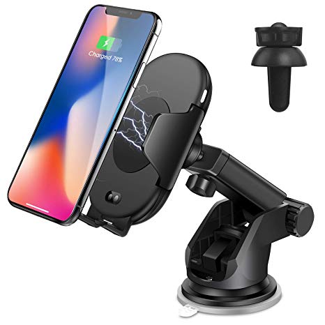 Wireless Car Charger Mount, Acctisen Automatic Qi Fast Charger 2 Options Holder, Auto Sensor Open & Clamp Car Chargere Holder for iPhone X 8/8 Plus Samsung Galaxy Note 9 Note 5 S9 Plus S8 S7/S7 Edge