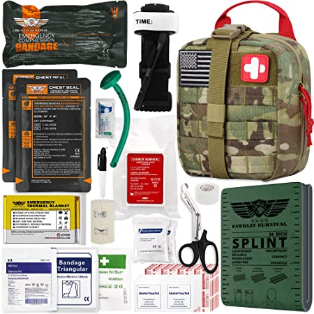 Everlit Emergency Trauma Kit GEN-II 1000D Cordura Nylon Pouch with Aluminum Tourniquet 36" Splint, Military Combat Tactical IFAK for First Aid Response and Severe Bleeding Control (GEN-2 Multicam)