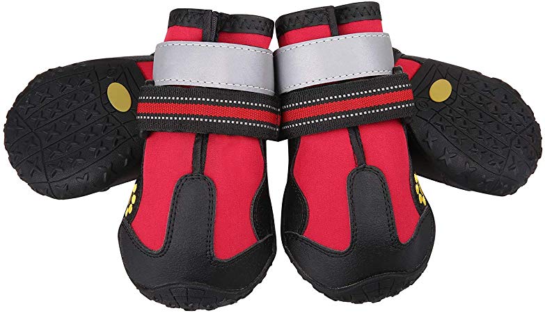 HDE All Weather Dog Boots [Non-Slip Dog Booties for Hardwood Floors] Waterproof Shoes Rain Boot Reflective Paw Protectors for Dogs