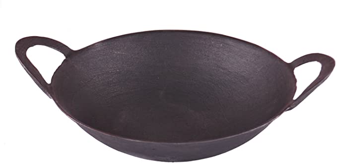 M.V. Trading MIRW210V Personal Mini Traditional Asian Cast Iron Wok, 8.25 Inches (Dia.) | 2.00 Inches (H) | 12.00 Inches (With Handle)