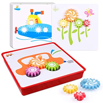 D-FantiX Spinning Gear Puzzle Board Set with 12 Pictures, Peg Puzzles Cog Gear Toys for Toddlers Kids Educational Preschool Learning Toys