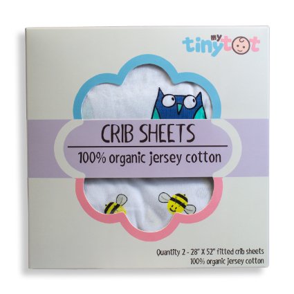 Fitted Crib Sheets - 100% Organic Jersey Cotton - 2-Pack, Extremely Soft, Breathable, Cuddly, Snugly Fits all Standard Crib Mattresses, Finest Organic Cotton, for Boys or Girls