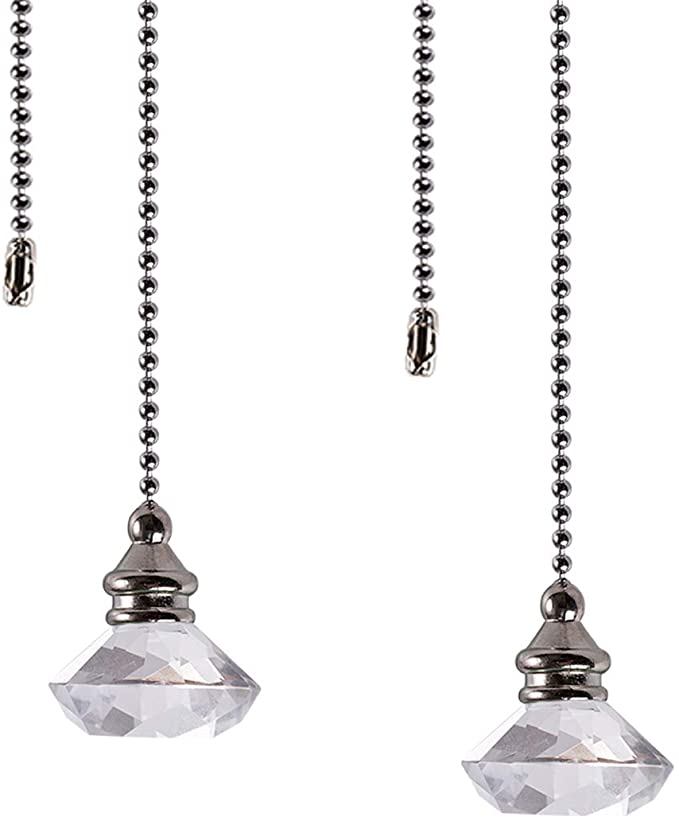 Ceiling Fan Pull Chain Set - 2 pieces Clear Diamond Fan Pull Chains 20 Inch Ceiling Fan Chain Extender with Chain Connector Home Wedding Decor Ornament Pendant