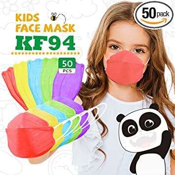 50 Pcs KF94 Kids Colored Disposable Face Masks 4-Layer Multicolor [10 Pcs/ Pack] Individual Packs, Comfortable & High Filtration & Ventilation & Prevent Fogging -(Aged 3-8 ) (KF94-50 Pcs, Colors)