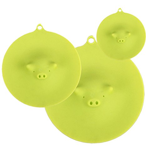 ME.FAN™ Silicone Cooking Pig Food Storage Suction Lids and Microwave Splatter Screen Plus Bowl Covers 3 Set Green