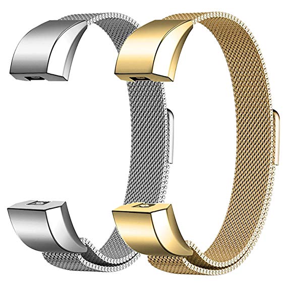 SWEES Metal Bands Compatible Fitbit Alta & Fitbit Alta HR, 2 Pack Milanese Loop Stainless Steel Magnetic Wristband Strap Replacement Small Large Women Men, Silver, Black, Rose Gold, Colorful