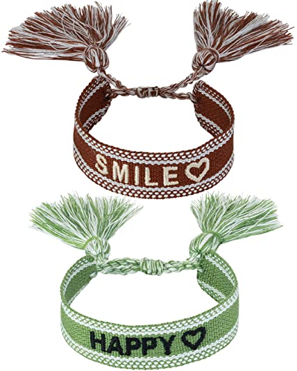 COTTVOTT 2pcs Woven Friendship Wrap Bracelet Lucky Knitted Word Braided Bracelets for Women Girls Gift