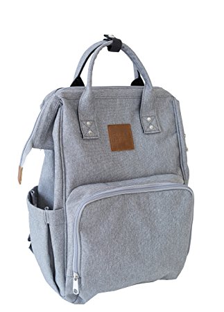 Citi Babies Grey Diaper Bag Backpack - Water Resistant, Shoulder Strap, Large Capacity, Insulated Bottle Pockets, Changing Pad, Stroller Clip- Trendy Diaper Bag for Dad & Mom or Baby Shower