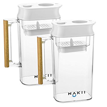 Nakii Long Lifespan Water Filter Pitcher, Fast Filtering with Patented ACF Military Technology- No Black Specks, (2 Pitcher)