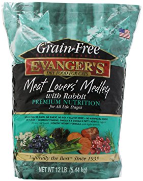 EVANGER'S 776605 Grain Free Meat Lover'S Medley with Rabbit Dry Cat Food, 12-Pound