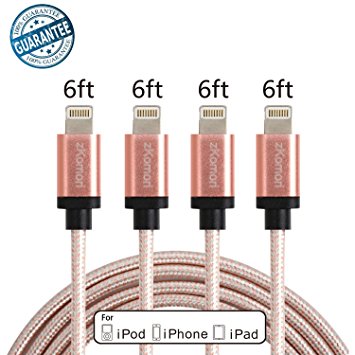 Zkomori 4Pack 6FT iPhone Lightning Charging Cable Nylon Braided USB Sync Cord for iPhone 7/SE/5/5s6/6s/6 Plus,iPad Air/Mini,iPod,Compatible with iOS10