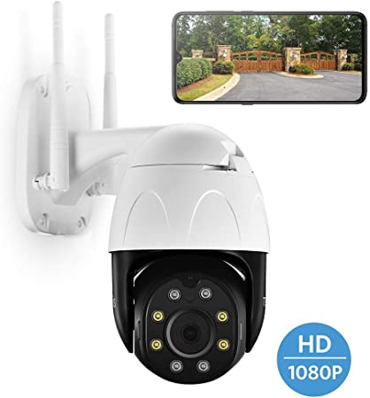 TENVIS PTZ Outdoor Security Camera, 1080P HD WiFi Home Surveillance Camera with Phone App, Night Vision, IP66 Waterproof, Pan/Tilt/Zoom, 2Way Audio, Motion Detection, Cloud Storage, Works with Alexa