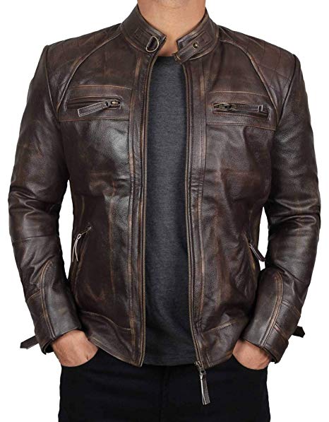 Distressed Brown Leather Jacket Men - Genuine Lambskin Mens Leather Jackets
