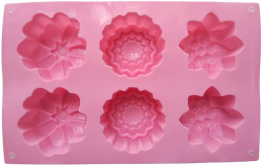 LeBeila 6 Cavities Big Flower Silicone Non Stick Cake Baking Mold Cake Pan Muffin Cups Handmade Soap Moulds Biscuit Chocolate Ice Cube Tray DIY Mold Pink