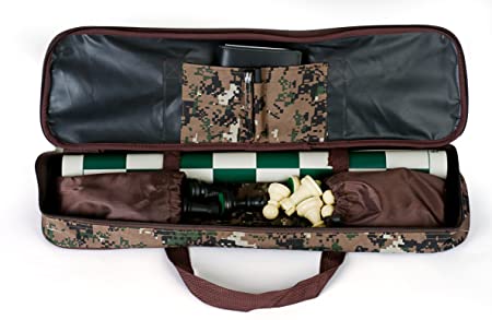 Sterling Games Standard Tournament Chess Set with Travelling Carrying Bag, 20" Chess Mat and Single Weighted Chess Pieces, Green Camouflage