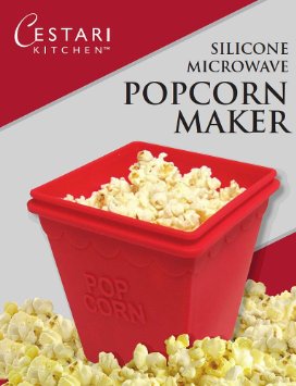 Microwave Popcorn Popper - No Oil Needed - 1 Quart Silicone Microwave Popcorn Maker - Red by Cestari Kitchen