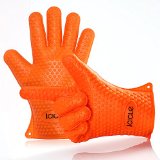 Icicle Heat Resistant Silicone BBQ Grill Oven Glove Set for Baking Smoking Frying Boiling Cooking FDA Approved Waterproof Heavy-duty Durable 1 Size Fits All Orange