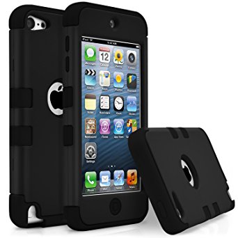 iPod Touch 5 Case, iPod Touch 6 Case, MagicMobile [Armor Shell Series] Double Layer Cover [Hard Shield]   [Flexible Silicone] Hybrid Case for Apple iPod 5th Generation [Impact Shock Resistant] / [ Black - Black ] ( Compatible with iPod 5th / 6th gen )