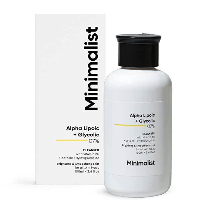 Minimalist 7% ALA & AHA Brightening Face Wash with Vitamin B5 For Hydration, Glycolic Acid For Exfoliation & Alpha Lipoic Acid For Glowing Skin | For Men & Women, 100 ml