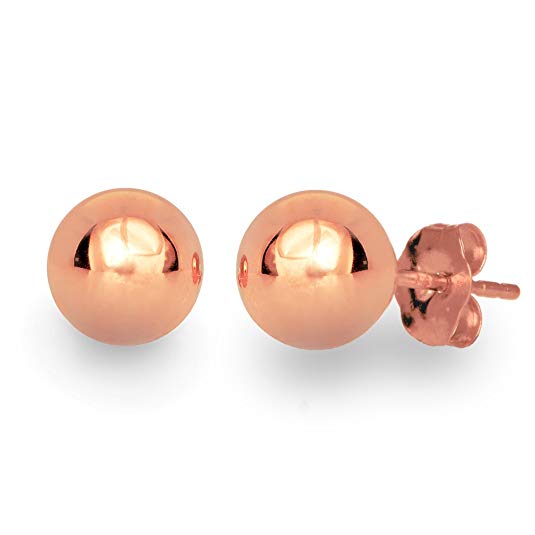 JewelStop 14k Rose Gold Ball Stud Earrings - 3mm 4mm 5mm 6mm 7mm 8mm 10mm