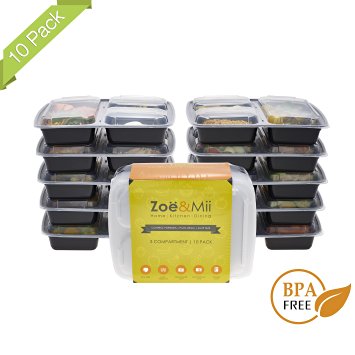 [10 Pack] Premium 3-Compartment Meal Prep Food Containers Microwave Safe Dishwasher Safe Freezer Safe Reusable Bento Lunch Box Tupperware Sets Plate with Dividers  EBOOK INSIDE by Zoe&Mii