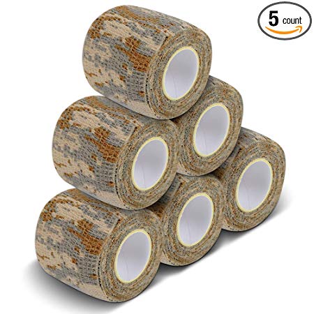 AIRSSON 6 Roll Camouflage Tape Cling Scope Wrap Military Camo Stretch Bandage Gun Rifle Shotgun Camping Hunting 2" x 177" x 6 yds Self-Adhesive