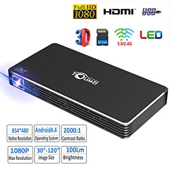 Toumei C800s Mini DLP Portable Pico Video Projector Android Wi-Fi Office Projector Outdoor/Indoor Home Projector Support 1080P LED Projector for Home/Theater/Movie/Video Games Black