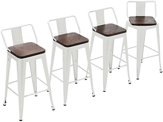 Yongchuang Swivel Bar Stools with Back Counter Height Stools Industrial Metal Stools Set of 4 (Swivel 30", Wood Top White)
