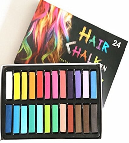 24 Piece Hair Chalk Vibrant Colours Temporary Hair Dye Gloves & Cape Included